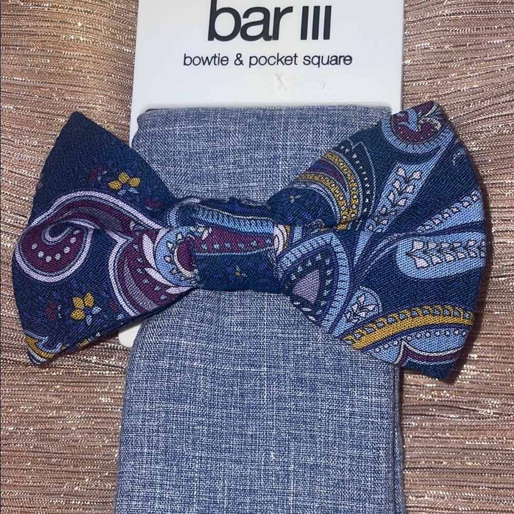 Bar III Blue Paisley Tie Accessory - Picture 4 of 5